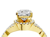Yellow gold Cushion Cut Diamond with Moissanite side stone Halo Twist Band Solitaire Prong Setting Ring_28