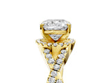 Yellow gold Cushion Cut Diamond with Moissanite side stone Halo Twist Band Solitaire Prong Setting Ring_29