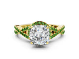 Yellow gold Cushion Cut Diamond with Peridot side stone Halo Twist Band Solitaire Prong Setting Ring_12