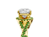 Yellow gold Cushion Cut Diamond with Peridot side stone Halo Twist Band Solitaire Prong Setting Ring_17