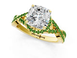 Yellow gold Cushion Cut Diamond with Peridot side stone Halo Twist Band Solitaire Prong Setting Ring_37