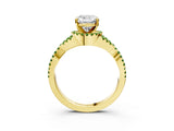 Yellow gold Cushion Cut Diamond with Peridot side stone Halo Twist Band Solitaire Prong Setting Ring_39