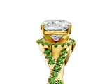 Yellow gold Cushion Cut Diamond with Peridot side stone Halo Twist Band Solitaire Prong Setting Ring_41