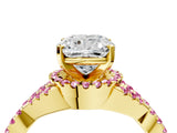Yellow gold Cushion Cut Diamond with Pink Sapphire side stone Halo Twist Band Solitaire Prong Setting Ring_16