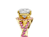 Yellow gold Cushion Cut Diamond with Pink Sapphire side stone Halo Twist Band Solitaire Prong Setting Ring_17