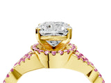 Yellow gold Cushion Cut Diamond with Pink Sapphire side stone Halo Twist Band Solitaire Prong Setting Ring_40