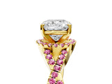 Yellow gold Cushion Cut Diamond with Pink Sapphire side stone Halo Twist Band Solitaire Prong Setting Ring_41