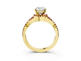 Yellow gold Cushion Cut Diamond with Ruby side stone Halo Twist Band Solitaire Prong Setting Ring_39