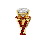Yellow gold Cushion Cut Diamond with Ruby side stone Halo Twist Band Solitaire Prong Setting Ring_41