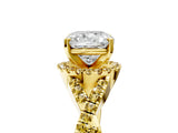 Yellow gold Cushion Cut Diamond with Yellow Sapphire side stone Halo Twist Band Solitaire Prong Setting Ring_17