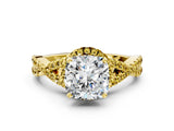 Yellow gold Cushion Cut Diamond with Yellow Sapphire side stone Halo Twist Band Solitaire Prong Setting Ring_36