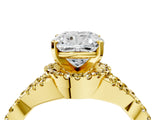 Yellow gold Cushion Cut Diamond with Yellow Sapphire side stone Halo Twist Band Solitaire Prong Setting Ring_40