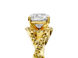 Yellow gold Cushion Cut Diamond with Yellow Sapphire side stone Halo Twist Band Solitaire Prong Setting Ring_41