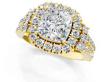 Yellow gold Cushion Cut Double Halo Diamond Engagement Ring with Pave Band and Four-Prong Setting_26