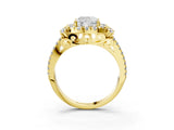 Yellow gold Cushion Cut Double Halo Diamond Engagement Ring with Pave Band and Four-Prong Setting_28