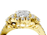 Yellow gold Cushion Cut Double Halo Diamond Engagement Ring with Pave Band and Four-Prong Setting_29