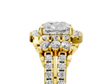 Yellow gold Cushion Cut Double Halo Diamond Engagement Ring with Pave Band and Four-Prong Setting_30