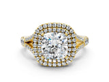 Yellow gold Cushion Cut Double Halo Split Shank Diamond Ring with Prong Setting_49
