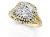 Yellow gold Cushion Cut Double Halo Split Shank Diamond Ring with Prong Setting_50