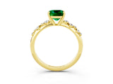 Yellow gold Cushion Cut Emerald Cluster Side Stone Solitaire Ring with Prong Setting_27