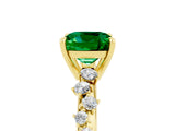 Yellow gold Cushion Cut Emerald Cluster Side Stone Solitaire Ring with Prong Setting_29
