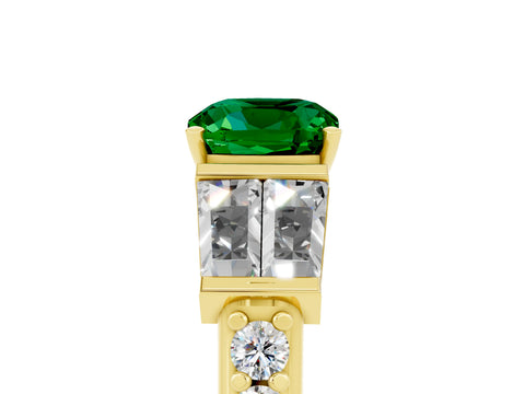 Yellow gold Cushion Cut Emerald Engagement Ring with Baguette Side Stones and Channel Set Band_5