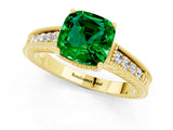 Yellow gold Cushion Cut Emerald Engagement Ring with Milgrain Channel Set Band and Prong Setting_1