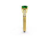 Yellow gold Cushion Cut Emerald Engagement Ring with Milgrain Channel Set Band and Prong Setting_2