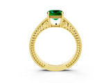 Yellow gold Cushion Cut Emerald Engagement Ring with Milgrain Channel Set Band and Prong Setting_3