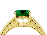 Yellow gold Cushion Cut Emerald Engagement Ring with Milgrain Channel Set Band and Prong Setting_4