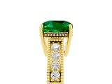 Yellow gold Cushion Cut Emerald Engagement Ring with Milgrain Channel Set Band and Prong Setting_5