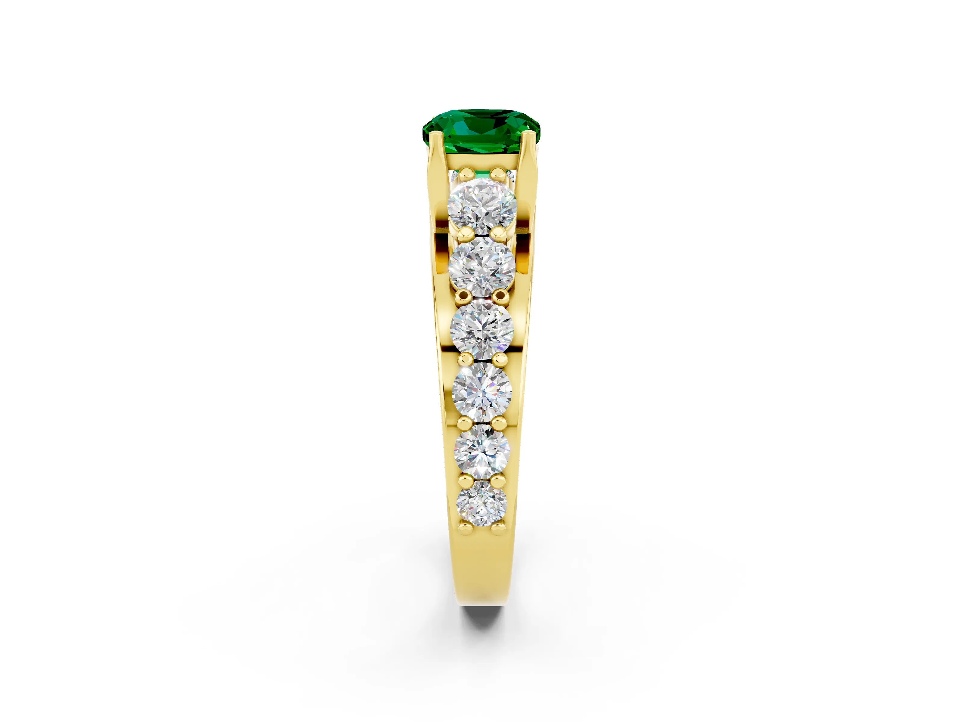 Yellow gold Cushion Cut Emerald Engagement Ring with Pavé Band and Four-Prong Setting_2