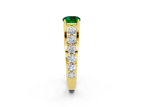 Yellow gold Cushion Cut Emerald Engagement Ring with Pavé Band and Four-Prong Setting_2