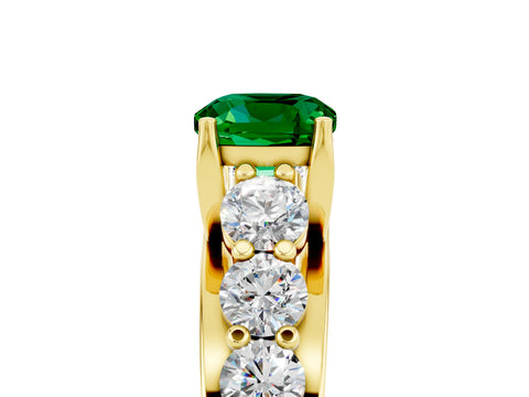 Yellow gold Cushion Cut Emerald Engagement Ring with Pavé Band and Four-Prong Setting_5