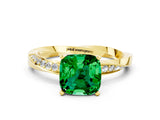 Yellow gold Cushion Cut Emerald Engagement Ring with Side Stone Accents and Four-Prong Setting_24