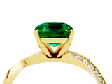 Yellow gold Cushion Cut Emerald Engagement Ring with Side Stone Accents and Four-Prong Setting_28