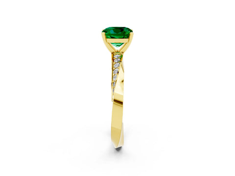 Yellow gold Cushion Cut Emerald Engagement Ring with Side Stone Accents and Four-Prong Setting_41