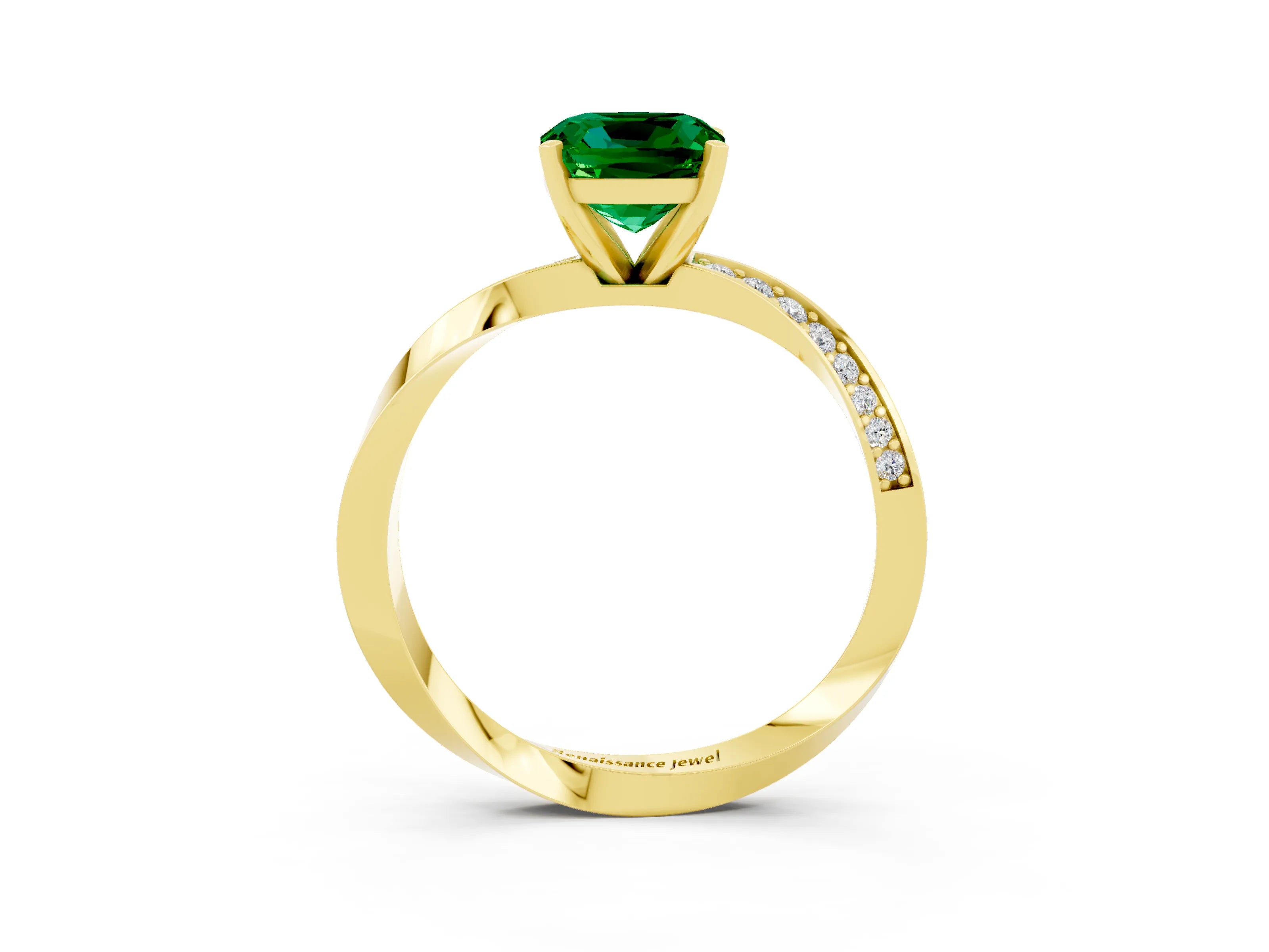 Yellow gold Cushion Cut Emerald Engagement Ring with Side Stone Accents and Four-Prong Setting_42