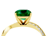 Yellow gold Cushion Cut Emerald Engagement Ring with Side Stone Accents and Four-Prong Setting_43