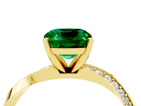 Yellow gold Cushion Cut Emerald Engagement Ring with Side Stone Accents and Four-Prong Setting_43
