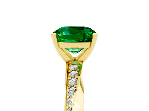 Yellow gold Cushion Cut Emerald Engagement Ring with Side Stone Accents and Four-Prong Setting_44