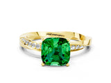 Yellow gold Cushion Cut Emerald Engagement Ring with Side Stone Accents and Four-Prong Setting_84