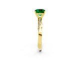 Yellow gold Cushion Cut Emerald Engagement Ring with Side Stone Accents and Four-Prong Setting_86