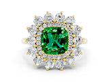 Yellow gold Cushion Cut Emerald Floral Double Halo Engagement Ring with Prong Setting_72