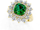 Yellow gold Cushion Cut Emerald Floral Double Halo Engagement Ring with Prong Setting_73