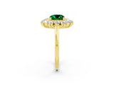 Yellow gold Cushion Cut Emerald Floral Double Halo Engagement Ring with Prong Setting_74