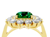 Yellow gold Cushion Cut Emerald Floral Double Halo Engagement Ring with Prong Setting_76