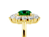 Yellow gold Cushion Cut Emerald Floral Double Halo Engagement Ring with Prong Setting_77