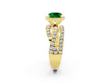 Yellow gold Cushion Cut Emerald Halo Ring with Round Split Shank and Prong Setting_50