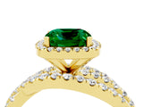 Yellow gold Cushion Cut Emerald Halo Ring with Round Split Shank and Prong Setting_52